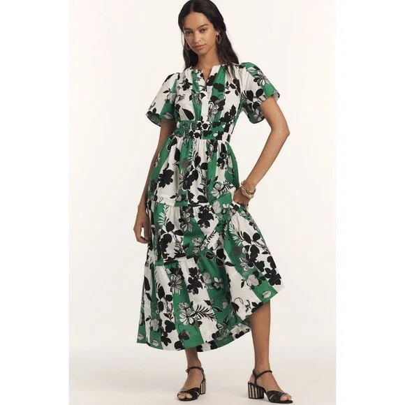 Anthropologie | Dresses | Anthropologie Maxi Dress Somerset Green Floral  Cotton Preppy Boho Size Xl Nwt | Poshmark